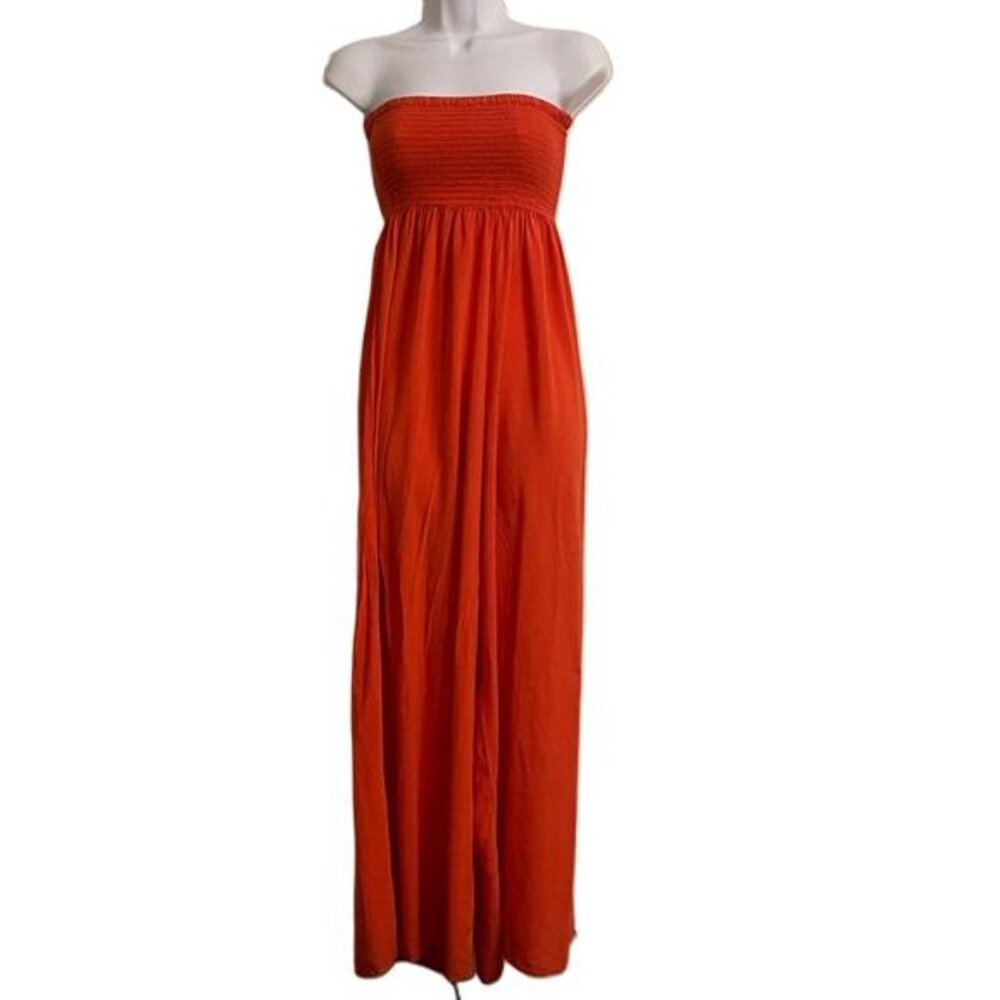 Miss Tina by Tina Knowles Strapless Smocked Bodice Jumpsuit Orange Size 6‎